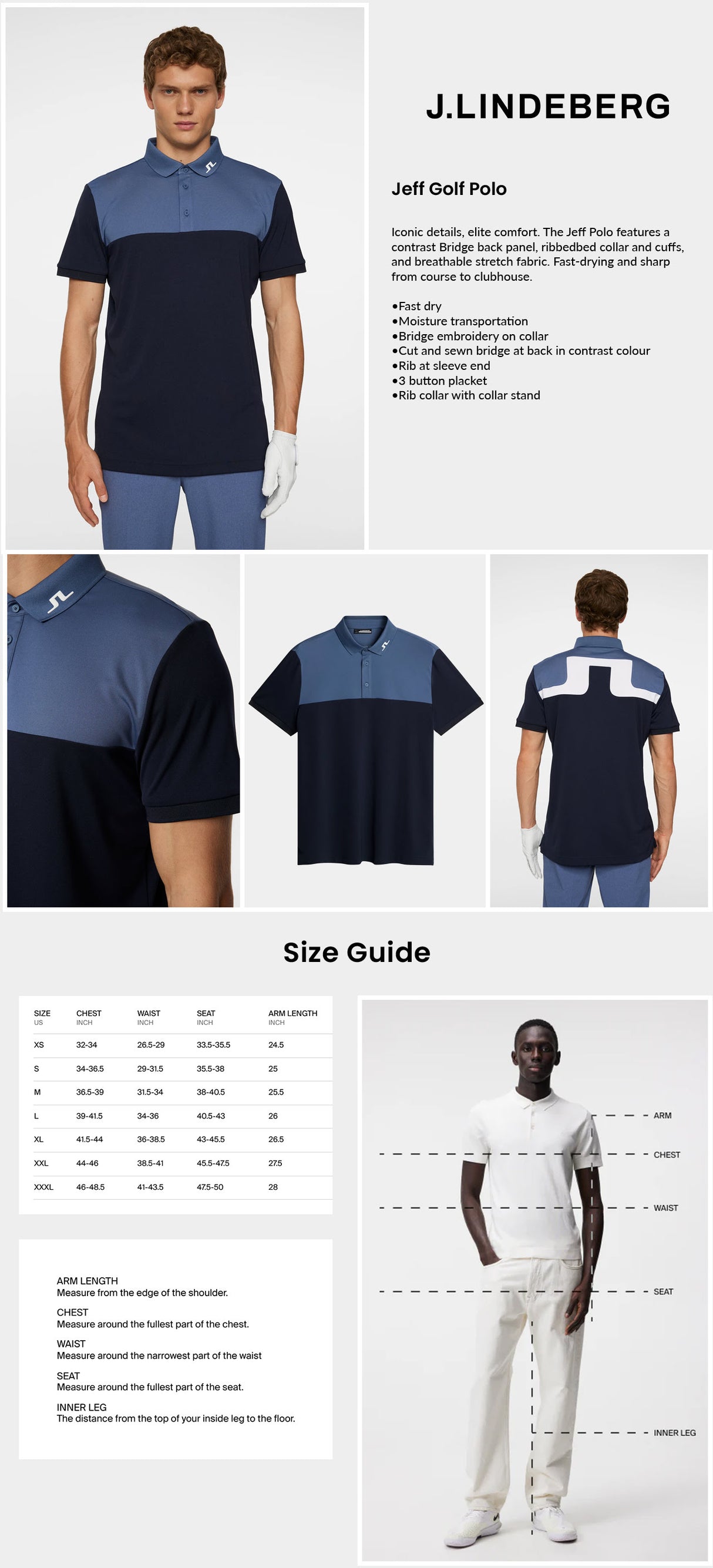 J Lindeberg Men's Jeff Golf Polo - JL Navy