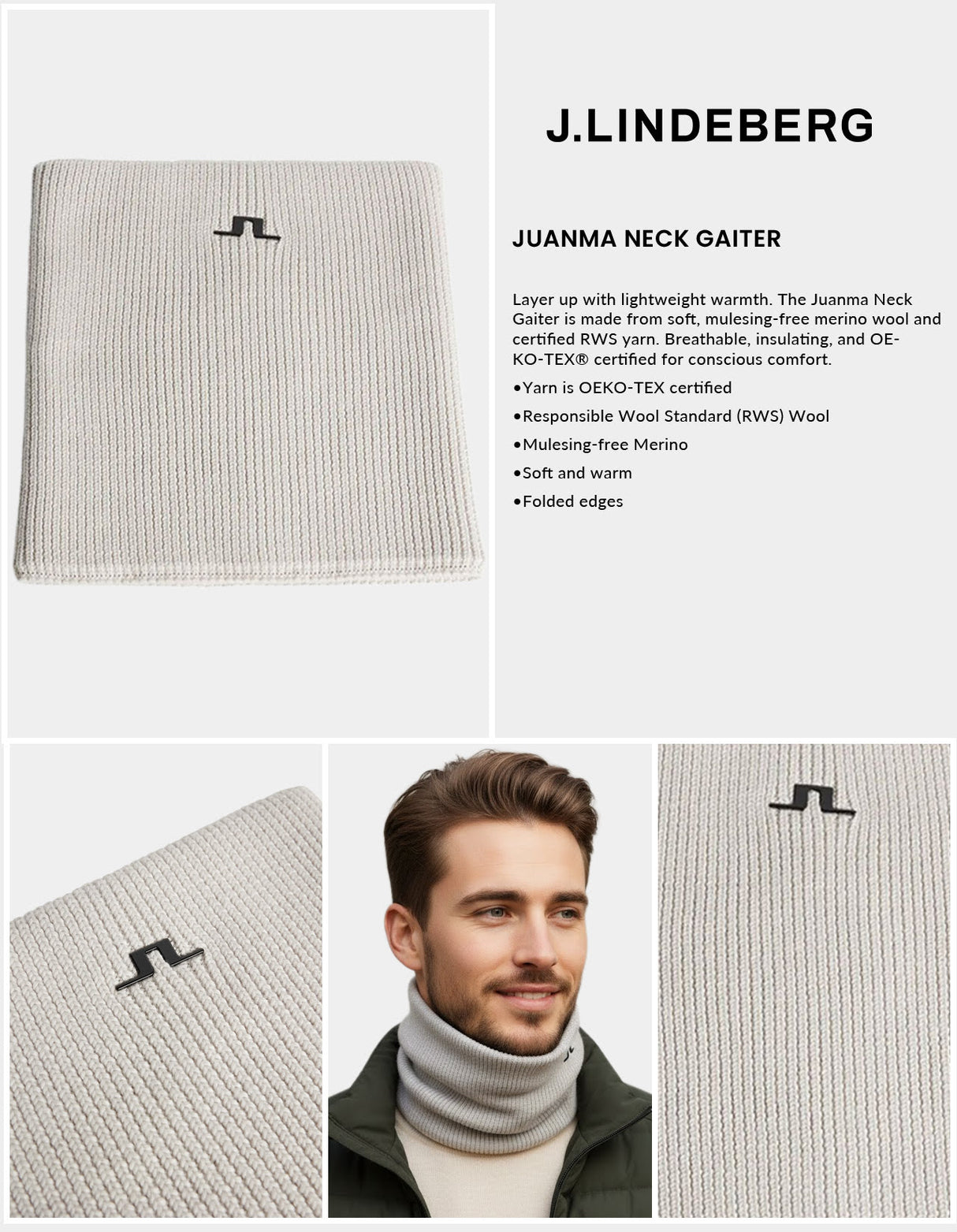 J Lindeberg Men's Juanma Neck Gaiter - Moonbeam