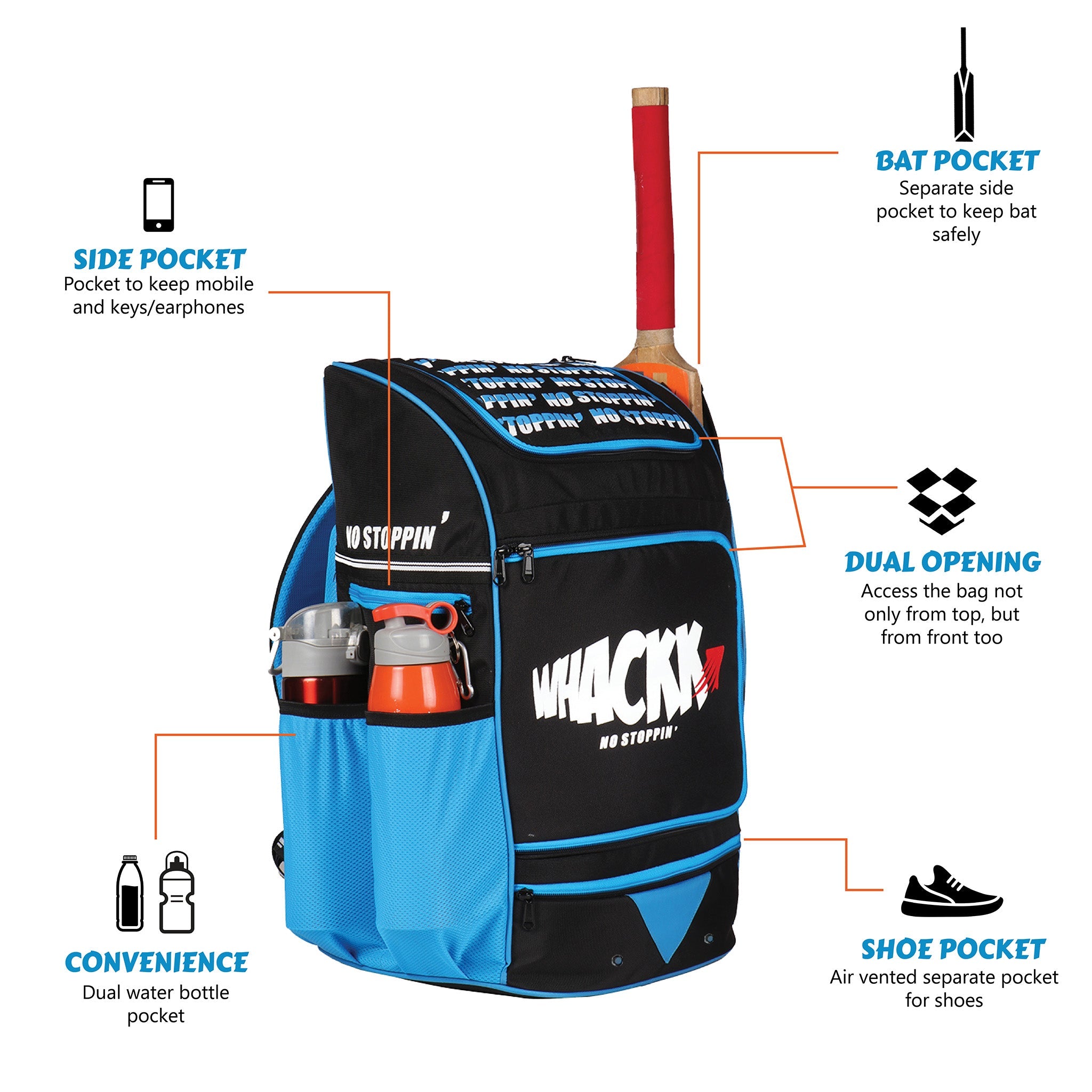 Blast Junior 37L Blue|Cricket Kit Bag |1 Pocket for Bat |2 Water Bottle Holders|Upto 10yrs Kids Kitbag |Leg pad Upto 12.5 "|Shoe & Accessories Pockets |Lightweight |Dual Opening