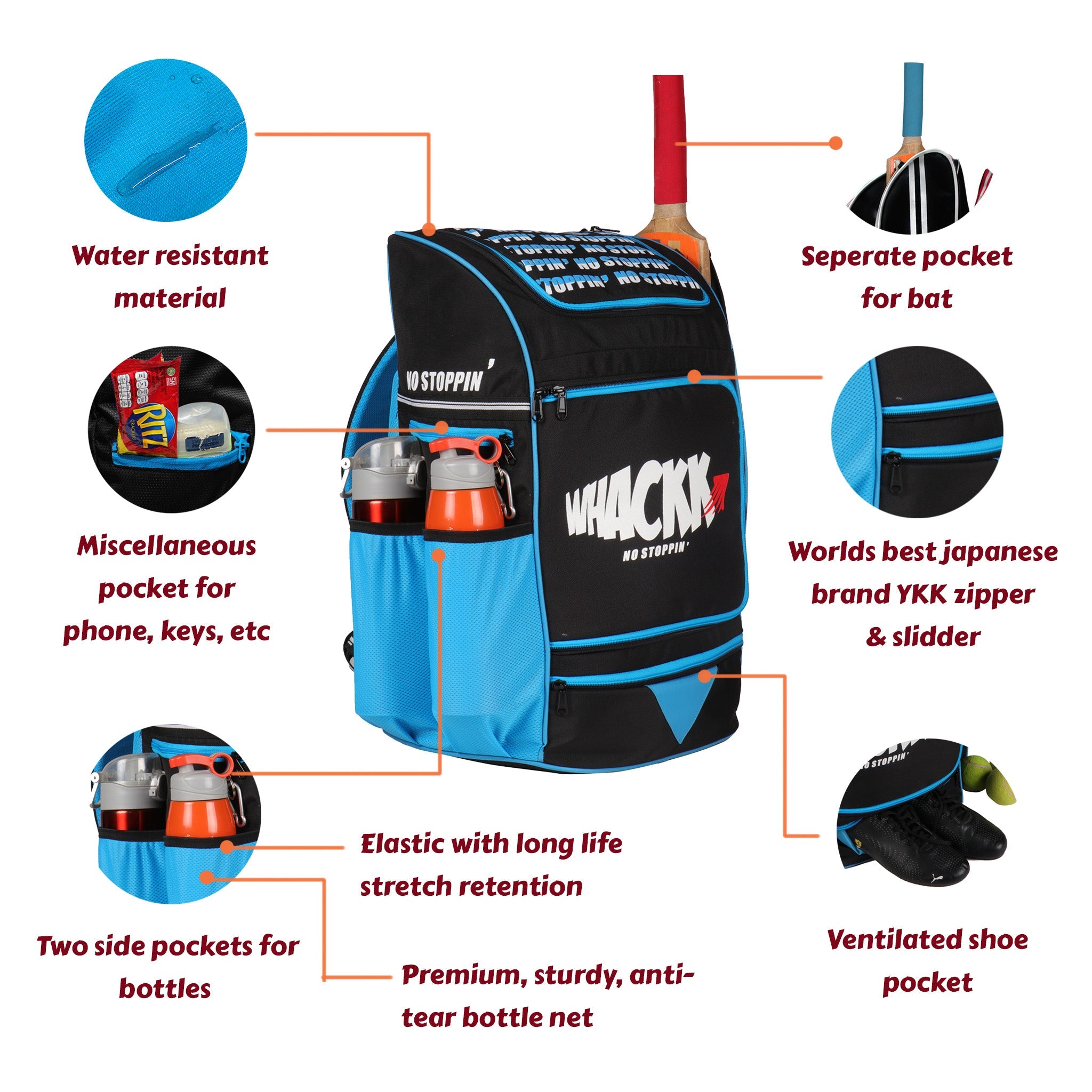 Blast Junior 37L Blue|Cricket Kit Bag |1 Pocket for Bat |2 Water Bottle Holders|Upto 10yrs Kids Kitbag |Leg pad Upto 12.5 "|Shoe & Accessories Pockets |Lightweight |Dual Opening