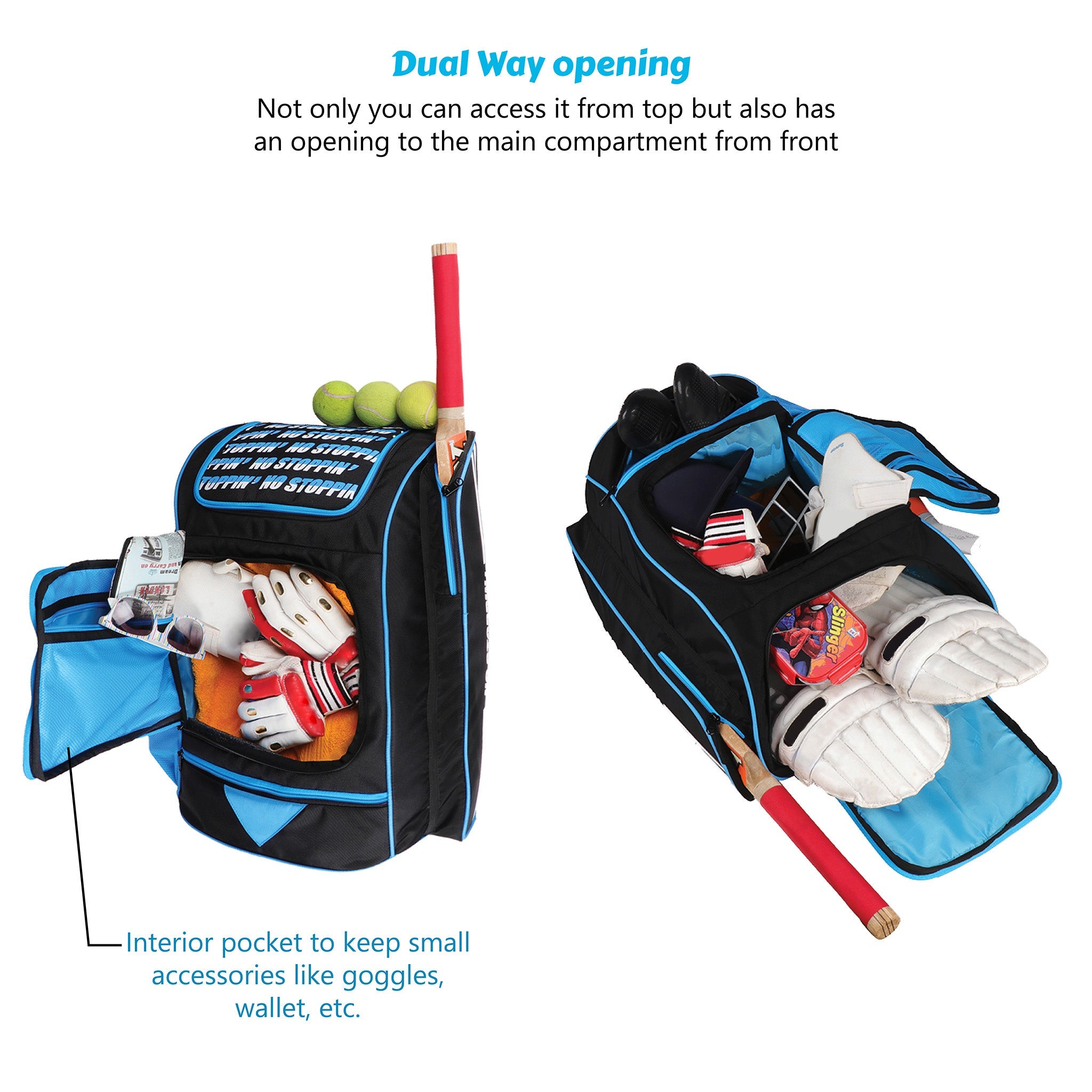 Blast Junior 37L Blue|Cricket Kit Bag |1 Pocket for Bat |2 Water Bottle Holders|Upto 10yrs Kids Kitbag |Leg pad Upto 12.5 "|Shoe & Accessories Pockets |Lightweight |Dual Opening