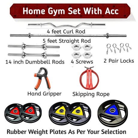 KAKSS Professional Weight Training 10kg-100kg Metal Integrated Rubber Home Gym Set (Proudly Made in  | Kakss Exporters (Kakss