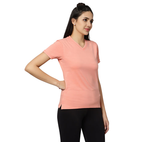 KD V Neck T-Shirt - Peach | Omtex
