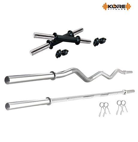 Kore PVC 10-50 kg Home Gym Set with One 3 Ft Curl + 3 Ft Plain Rod and One Pair Dumbbell Rods (PVC-C | Kushal Rubber Industri