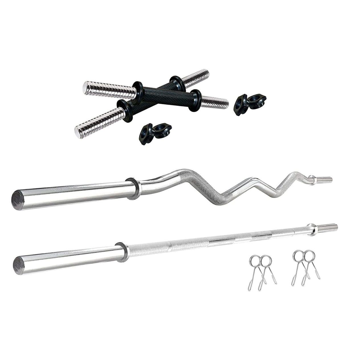 Kore PVC 10-50 kg Home Gym Set with One 3 Ft Curl + 3 Ft Plain Rod and One Pair Dumbbell Rods with Gym Accessories (PVC-COMBO343)