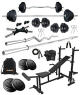 Kore 20-100 kg Home Gym Set with One 3 Ft Curl + 5 Ft Plain Rod and One Pair Dumbbell Rods with 8 In 1 Multipurpose Bench and Gym Accessories (COMBO35)