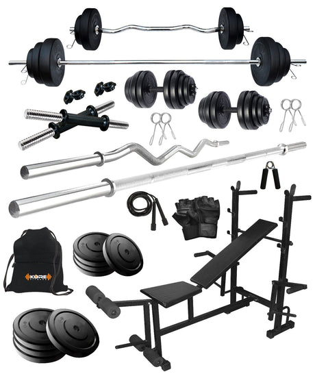 Kore 20-100 kg Home Gym Set with One 3 Ft Curl + 5 Ft Plain Rod and One Pair Dumbbell Rods with 8 In | Kushal Rubber Industri