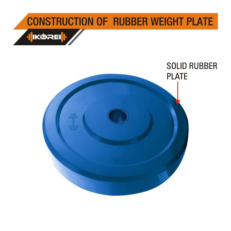 Kore Premium 10-50 kg Coloured Solid Rubber Fitness Kit with One 3 Ft Curl + One 5 Ft Plain and One  | Kushal Rubber Industri