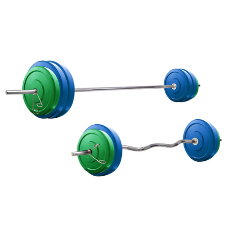 Kore Premium 10-50 kg Coloured Solid Rubber Fitness Kit with One 3 Ft Curl + One 5 Ft Plain and One  | Kushal Rubber Industri