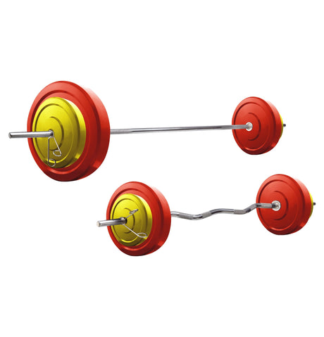 Kore Premium 10-50 kg Coloured Solid Rubber Fitness Kit with One 3 Ft Curl + One 5 Ft Plain and One  | Kushal Rubber Industri