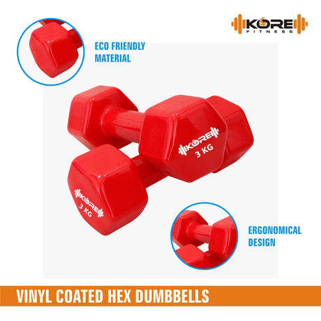 Kore Professional Vinyl 1-10 Kg (Set of Two) Dumbbells Home Gym Exercise Equipment for Men & Women ( | Kushal Rubber Industri