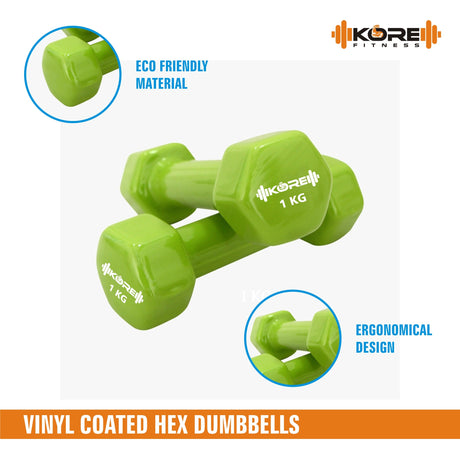 Kore Professional Vinyl 1-10 Kg (Set of Two) Dumbbells Home Gym Exercise Equipment for Men & Women ( | Kushal Rubber Industri