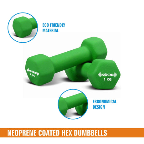 Kore Professional Neoprene 1-10 Kg (Set of Two) Dumbbells Home Gym Exercise Equipment for Men & Wome | Kushal Rubber Industri