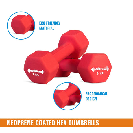 Kore Professional Neoprene 1-10 Kg (Set of Two) Dumbbells Home Gym Exercise Equipment for Men & Wome | Kushal Rubber Industri