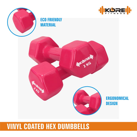 Kore Professional Vinyl 1-10 Kg (Set of Two) Dumbbells Home Gym Exercise Equipment for Men & Women ( | Kushal Rubber Industri