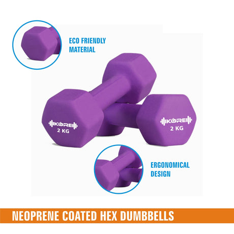 Kore Professional Neoprene 1-10 Kg (Set of Two) Dumbbells Home Gym Exercise Equipment for Men & Wome | Kushal Rubber Industri