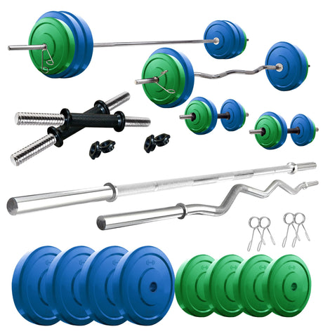 Kore Premium 10-50 kg Coloured Solid Rubber Fitness Kit with One 3 Ft Curl + One 5 Ft Plain and One  | Kushal Rubber Industri