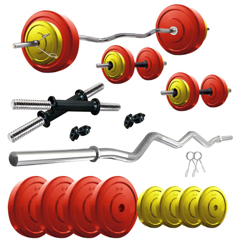 Kore Premium 10-50 kg Coloured Solid Rubber Fitness Kit with One 3 Ft Curl and One Pair Dumbbell Rod | Kushal Rubber Industri