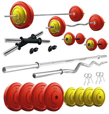 Kore Premium 10-50 kg Coloured Solid Rubber Fitness Kit with One 3 Ft Curl + One 5 Ft Plain and One  | Kushal Rubber Industri