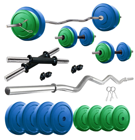 Kore Premium 10-50 kg Coloured Solid Rubber Fitness Kit with One 3 Ft Curl and One Pair Dumbbell Rod | Kushal Rubber Industri