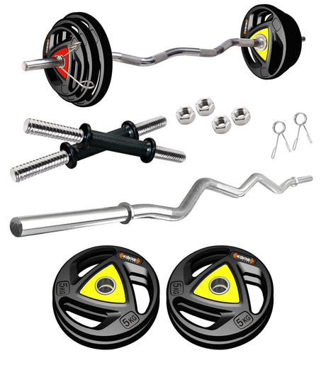 Kore Professional 10-50 kg Metal Integrated Rubber Plates Home Gym Set with One 3 Ft Curl Rod and On | Kushal Rubber Industri