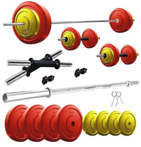 Kore Premium 10-50 kg Coloured Solid Rubber Fitness Kit with One 4 Ft Plain and One Pair Dumbbell Ro | Kushal Rubber Industri