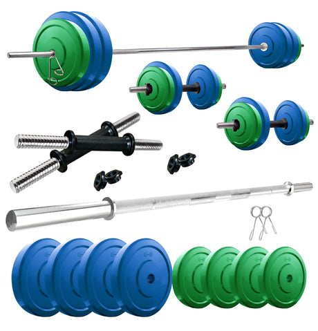 Kore Premium 10-50 kg Coloured Solid Rubber Fitness Kit with One 4 Ft Plain and One Pair Dumbbell Ro | Kushal Rubber Industri