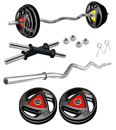Kore Professional 10-50 kg Metal Integrated Rubber Plates Home Gym Set with One 3 Ft Curl Rod and On | Kushal Rubber Industri