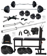 Kore PVC 20-100 kg Home Gym Set with One 3 Ft Curl + 5 Ft Plain Rod and One Pair Dumbbell Rods with 3 In 1 Multipurpose Bench and Gym Accessories (PVC-COMBO5)