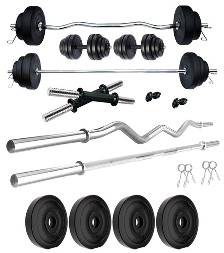 Kore PVC 10-50 kg Home Gym Set with One 3 Ft Curl + 3 Ft Plain Rod and One Pair Dumbbell Rods (PVC-C | Kushal Rubber Industri