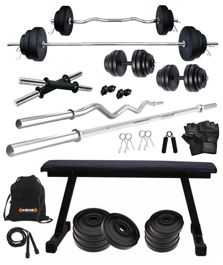 Kore PVC 20-100 kg Home Gym Set with One 3 Ft Curl + 5 Ft Plain Rod and One Pair Dumbbell Rods with  | Kushal Rubber Industri