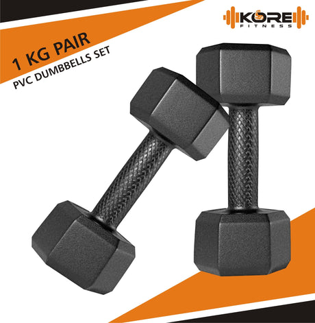 Kore PVC 1-5 Kg Dumbbells Set and Fitness Kit for Men and Women Whole Body Workout (Fixed, Black) (D | Kushal Rubber Industri