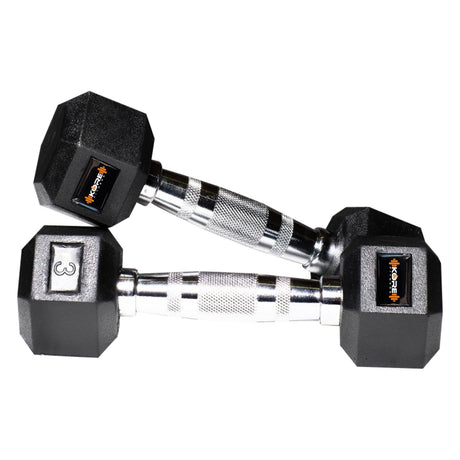 Kore Rubber Coated Professional 1-20 Kg (Set of Two) Hexa Fixed Dumbbells Home Gym Exercise Equipmen | Kushal Rubber Industri