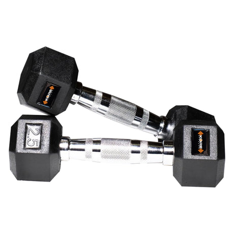 Kore Rubber Coated Professional 1-20 Kg (Set of Two) Hexa Fixed Dumbbells Home Gym Exercise Equipmen | Kushal Rubber Industri