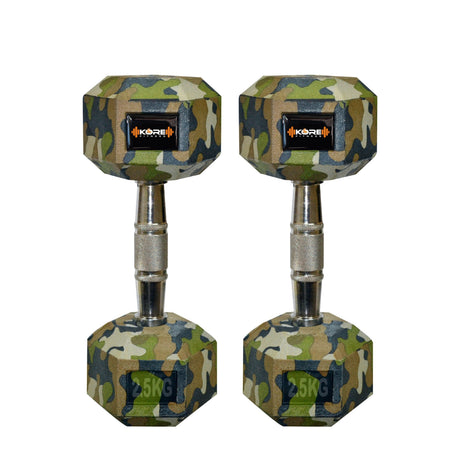 Kore Rubber Coated Professional 2.5-10 Kg (Set of Two) Hexa Fixed Dumbbells Home Gym Exercise Equipm | Kushal Rubber Industri