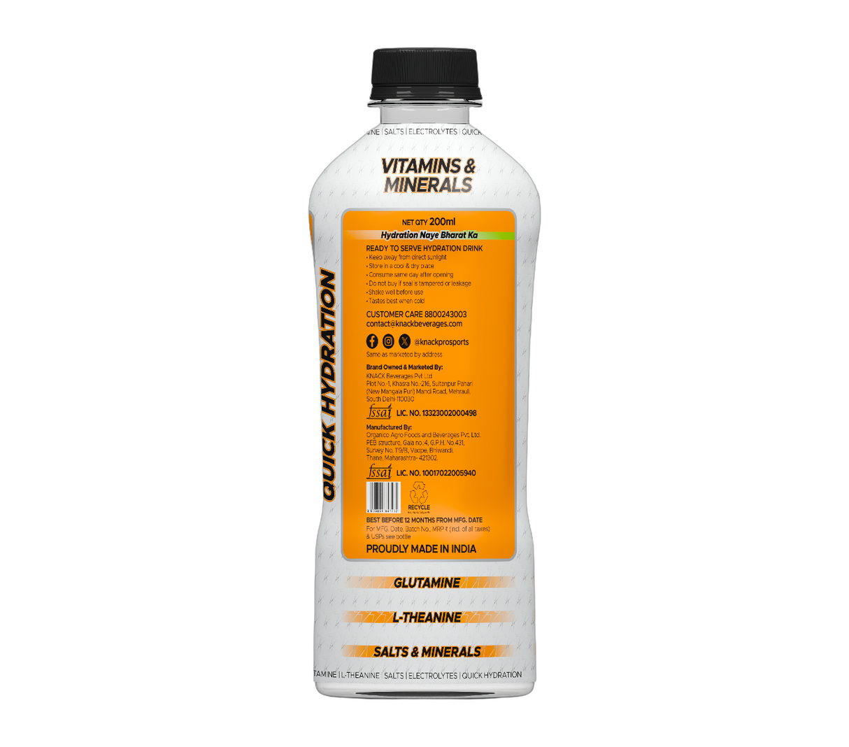 Knack Pro Sports 200ml Pack of 8 (Orange Flavour) PET Bottles