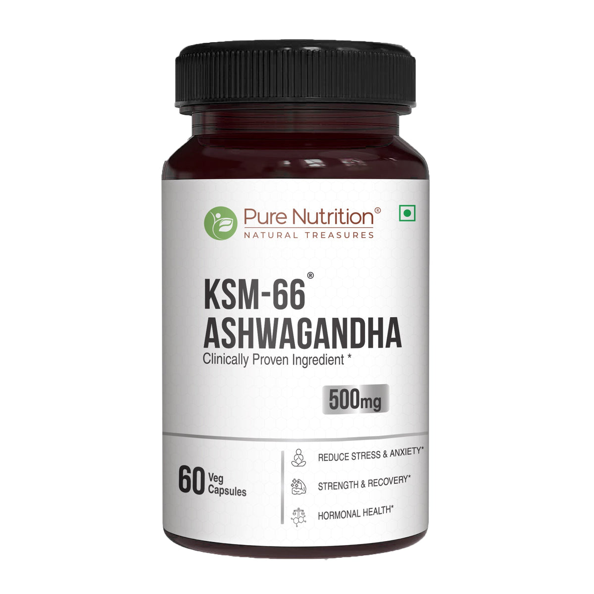 KSM-66 Ashwagandha 500mg  Standardized Root Extract | Stress & Vitality - Nutrition by Pure Nutrition