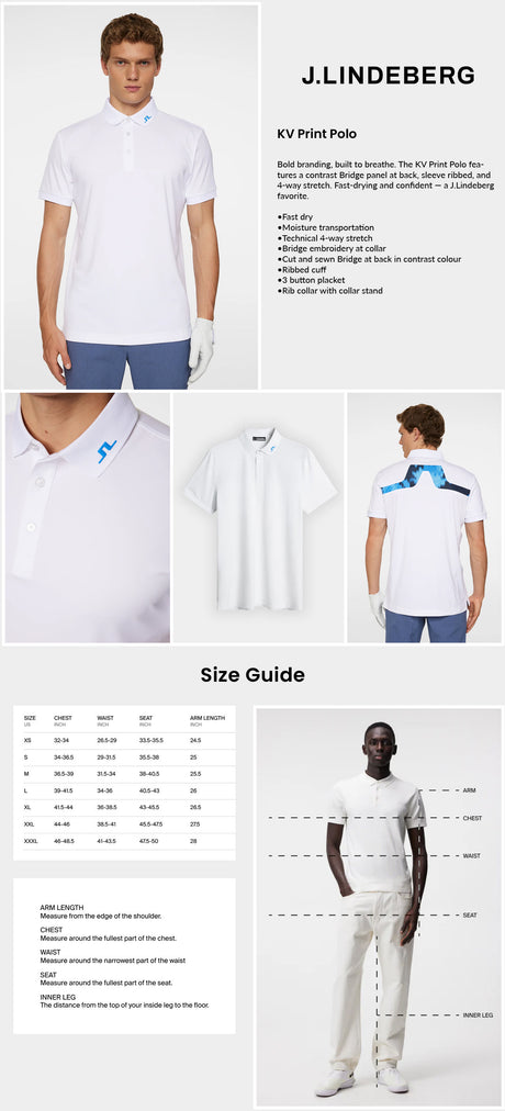 J Lindeberg Men's KV print Golf Polo - White