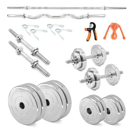 KAKSS Steel Weight Plates Set,Home Gym Combo with 3Ft Curl, 5Ft Straight Rod, 1 Pair Steel Dumbbell  | Kakss Exporters (Kakss