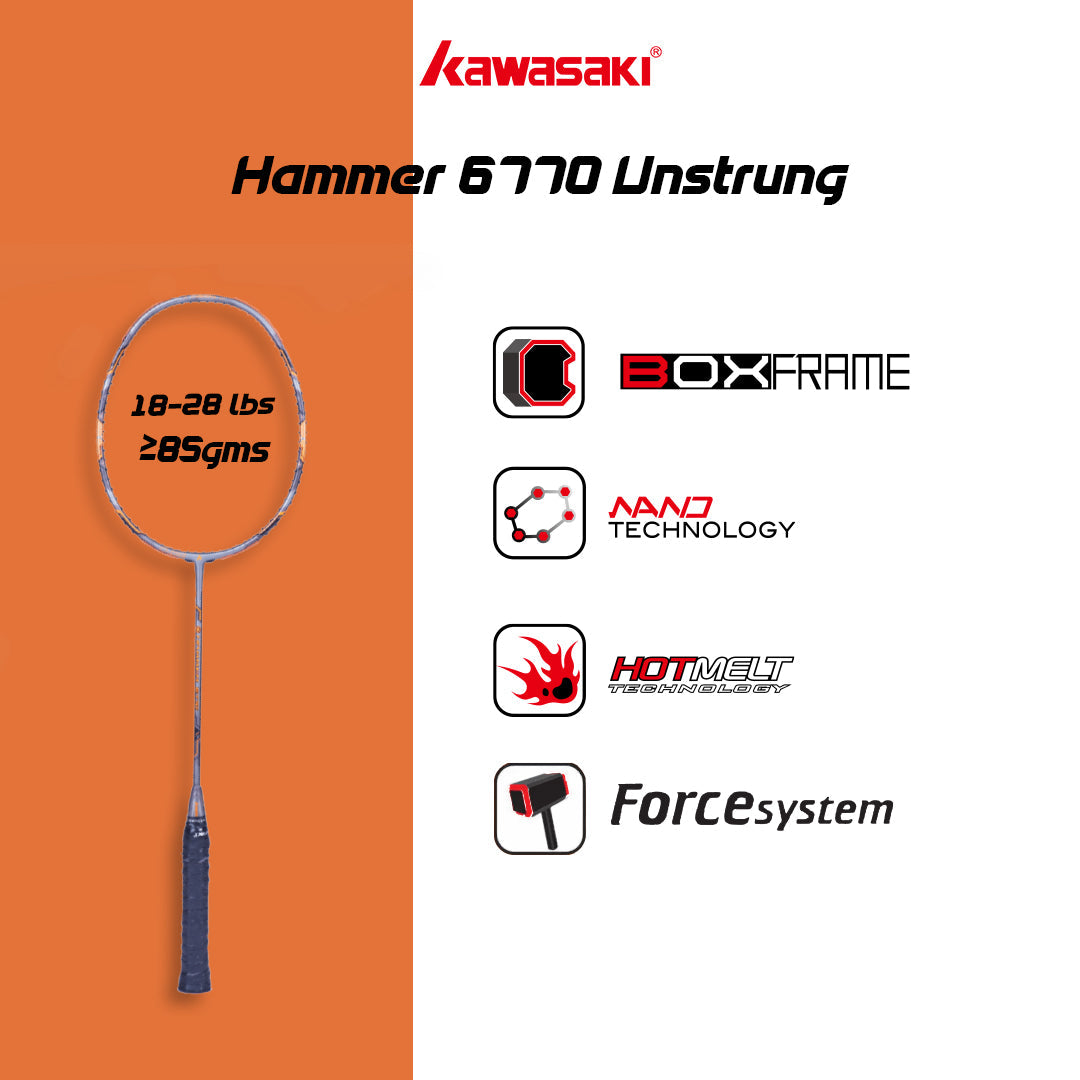 Hammer 6770 Unstrung Badminton Racket (Orange)-3U/G1