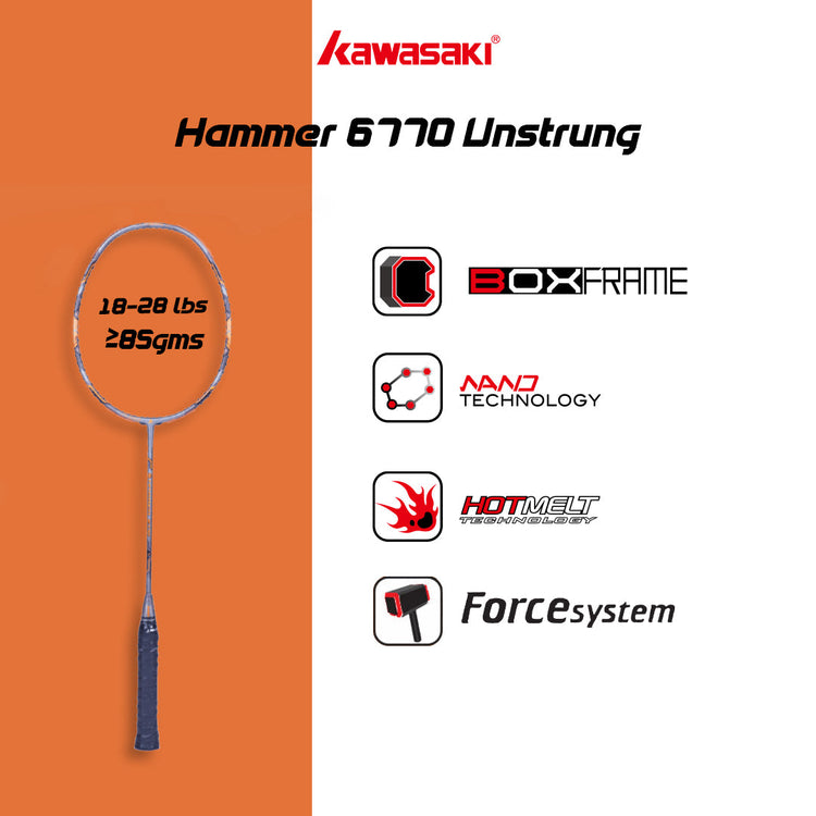 Hammer 6770 Unstrung Badminton Racket (Orange)-3U/G1