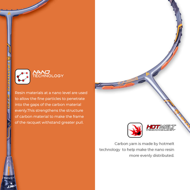 Hammer 6770 Unstrung Badminton Racket (Orange)-3U/G1