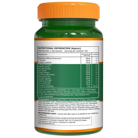 Kidney Wellness Support | Turmeric & Punarnava | 500mg | 60 Capsules