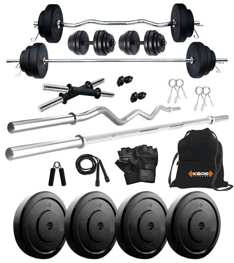 Kore 10-100 kg Home Gym Set with One 3 Ft Curl + 4 Ft Plain Rod and One Pair Dumbbell Rods with Gym  | Kushal Rubber Industri