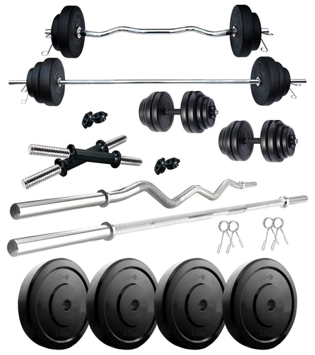 Kore 10-100 kg Home Gym Set with One 3 Ft Curl + 5 Ft Plain Rod and One Pair Dumbbell Rods (COMBO2-W | Kushal Rubber Industri