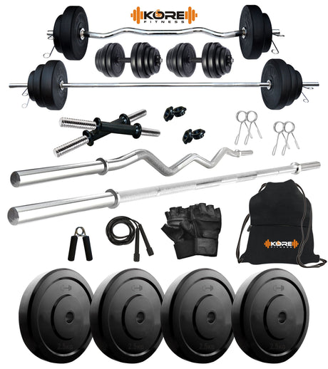 Kore 10-100 kg Home Gym Set with One 3 Ft Curl + 5 Ft Plain Rod and One Pair Dumbbell Rods with Gym  | Kushal Rubber Industri
