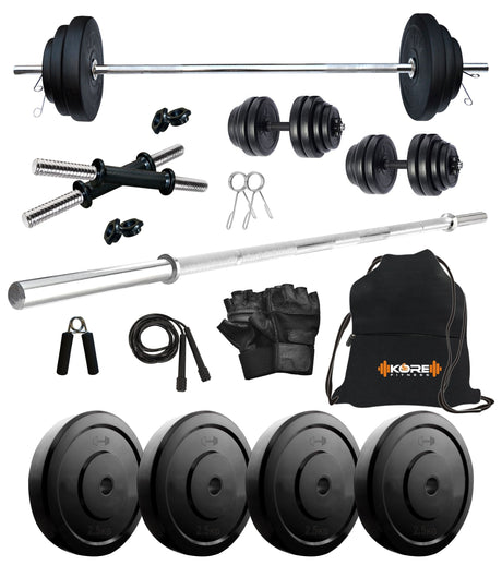 Kore 10-100 kg Home Gym Set with One 4 Ft Plain and One Pair Dumbbell Rods with Gym Accessories (COM | Kushal Rubber Industri