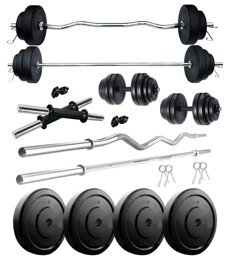 Kore 10-50 kg Home Gym Set with One 3 Ft Curl + 3 Ft Plain Rod and One Pair Dumbbell Rods (COMBO343- | Kushal Rubber Industri