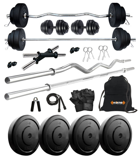 Kore 10-50 kg Home Gym Set with One 3 Ft Curl + 3 Ft Plain Rod and One Pair Dumbbell Rods with Gym A | Kushal Rubber Industri