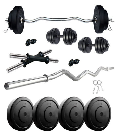 Kore 10-50 kg Home Gym Set with One 3 Ft Curl and One Pair Dumbbell Rods (COMBO3-WB-WA) | Kushal Rubber Industries / Kore Fit